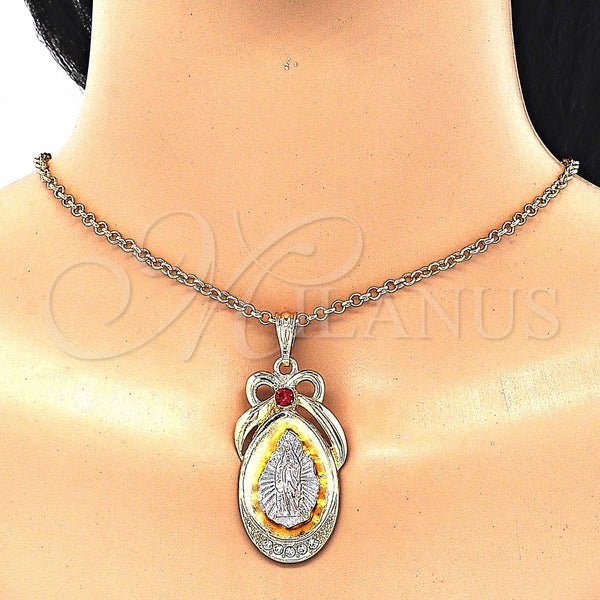 Gold Filled Pendant — Religious Pendant Guadalupe and Teardrop Design with Garnet — alternate product view — SKU 129577 | Oro Laminado dije — Religious Pendant Guadalupe and Teardrop diseño with Garnet — SKU 129577