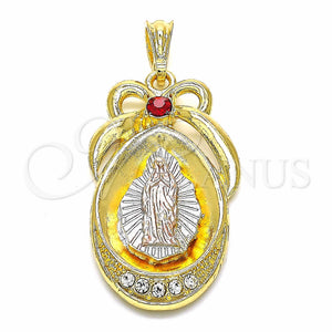 Gold Filled Pendant — Religious Pendant Guadalupe and Teardrop Design with Garnet — main product view — SKU 129577 | Oro Laminado dije — Religious Pendant Guadalupe and Teardrop diseño with Garnet — SKU 129577