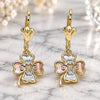 Oro Laminado Dangle Earring, Gold Filled Style Four-leaf Clover Design, Polished, Tricolor, 02.351.0040