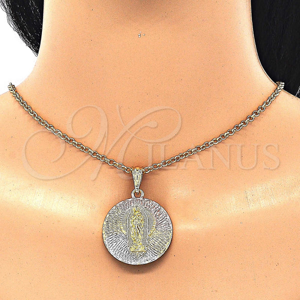 Gold Filled Pendant — Religious Pendant Guadalupe Design Diamond Cutting Tricolor 05. — alternate product view — SKU 129587 | Oro Laminado dije — Religious Pendant Guadalupe diseño Diamond Cutting Tricolor 05. — SKU 129587