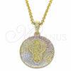 Oro Laminado Religious Pendant, Gold Filled Style Guadalupe Design, Diamond Cutting Finish, Tricolor, 05.351.0045