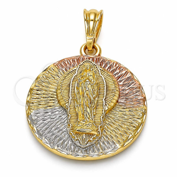 Oro Laminado Religious Pendant, Gold Filled Style Guadalupe Design, Diamond Cutting Finish, Tricolor, 05.351.0045