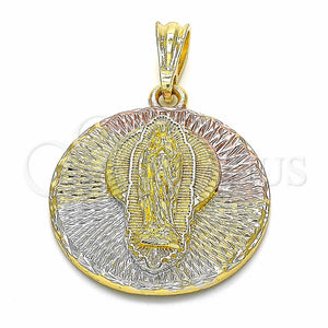 Gold Filled Pendant — Religious Pendant Guadalupe Design Diamond Cutting Tricolor 05. — main product view — SKU 129587 | Oro Laminado dije — Religious Pendant Guadalupe diseño Diamond Cutting Tricolor 05. — SKU 129587