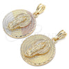 Oro Laminado Religious Pendant, Gold Filled Style Guadalupe Design, Diamond Cutting Finish, Tricolor, 05.351.0045