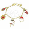 Oro Laminado Charm Bracelet, Gold Filled Style Tree and Star Design, Multicolor Enamel Finish, Golden Finish, 03.351.0060.07 (03 MM Thickness, 7 Inches Length)