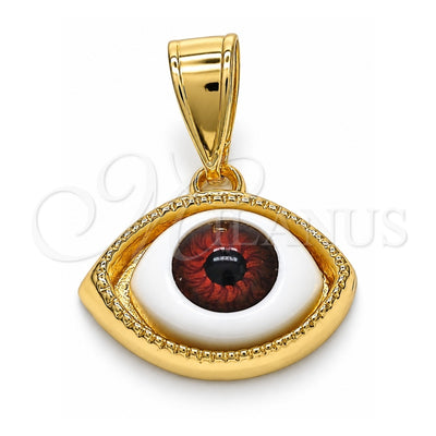 Oro Laminado Fancy Pendant, Gold Filled Style Evil Eye Design, Red Resin Finish, Golden Finish, 05.351.0050.1