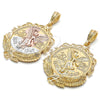 Oro Laminado Religious Pendant, Gold Filled Style Centenario Coin and Angel Design, Polished, Tricolor, 05.351.0055.1