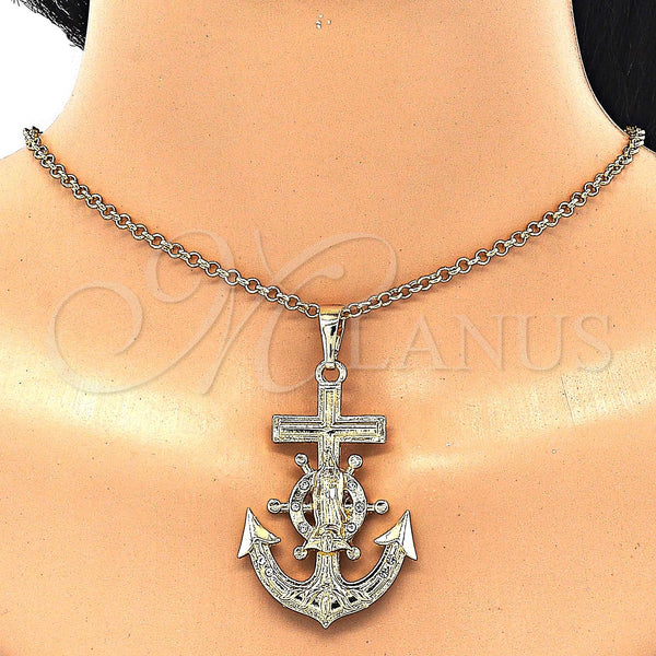 Gold Filled Pendant — Religious Pendant Anchor and Guadalupe Design with White — alternate product view — SKU 129610 | Oro Laminado dije — Religious Pendant Anchor and Guadalupe diseño with blanco — SKU 129610