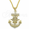 Oro Laminado Religious Pendant, Gold Filled Style Anchor and Guadalupe Design, with White Crystal, Polished, Golden Finish, 05.351.0057