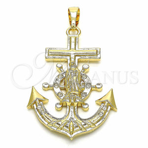 Gold Filled Pendant — Religious Pendant Anchor and Guadalupe Design with White — main product view — SKU 129610 | Oro Laminado dije — Religious Pendant Anchor and Guadalupe diseño with blanco — SKU 129610