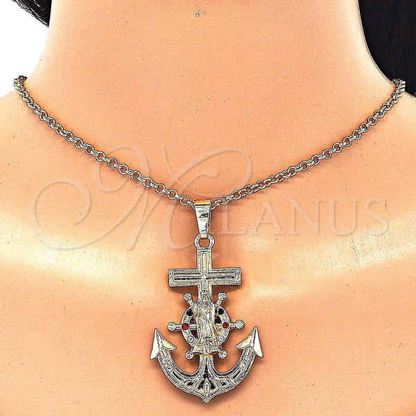 Gold Filled Pendant — Religious Pendant Anchor and Guadalupe Design with Multicolor — alternate product view — SKU 129611 | Oro Laminado dije — Religious Pendant Anchor and Guadalupe diseño with Multicolor — SKU 129611