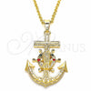 Oro Laminado Religious Pendant, Gold Filled Style Anchor and Guadalupe Design, with Multicolor Crystal, Polished, Golden Finish, 05.351.0057.1