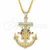 Oro Laminado Religious Pendant, Gold Filled Style Anchor and Guadalupe Design, with Multicolor Crystal, Polished, Golden Finish, 05.351.0057.1