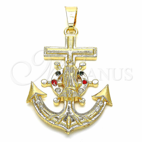 Gold Filled Pendant — Religious Pendant Anchor and Guadalupe Design with Multicolor — main product view — SKU 129611 | Oro Laminado dije — Religious Pendant Anchor and Guadalupe diseño with Multicolor — SKU 129611