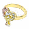 Oro Laminado Multi Stone Ring, Gold Filled Style Dolphin and Heart Design, with White Crystal, Polished, Tricolor, 01.351.0001.08 (Size 8)