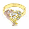 Oro Laminado Multi Stone Ring, Gold Filled Style Dolphin and Heart Design, Polished, Tricolor, 01.351.0001.09 (Size 9)
