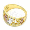 Oro Laminado Elegant Ring, Gold Filled Style Owl and Elephant Design, Polished, Tricolor, 01.351.0003.08 (Size 8)