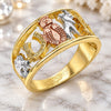 Oro Laminado Elegant Ring, Gold Filled Style Owl and Elephant Design, Polished, Tricolor, 01.351.0003.09 (Size 9)