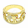 Oro Laminado Multi Stone Ring, Gold Filled Style Elephant Design, with White and Garnet Crystal, Polished, Golden Finish, 01.351.0005.09 (Size 9)