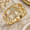Oro Laminado Multi Stone Ring, Gold Filled Style Elephant Design, with White and Garnet Crystal, Polished, Golden Finish, 01.351.0005.09 (Size 9)