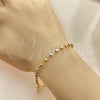 Oro Laminado Bracelet Rosary, Gold Filled Style Diamond Cutting Finish, Tricolor, 03.351.0068.08