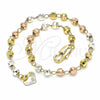 Oro Laminado Bracelet Rosary, Gold Filled Style Diamond Cutting Finish, Tricolor, 03.351.0068.08