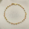 Oro Laminado Bracelet Rosary, Gold Filled Style Diamond Cutting Finish, Tricolor, 03.351.0068.08