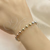 Oro Laminado Bracelet Rosary, Gold Filled Style Diamond Cutting Finish, Tricolor, 03.351.0070.07