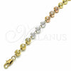 Oro Laminado Bracelet Rosary, Gold Filled Style Diamond Cutting Finish, Tricolor, 03.351.0070.07