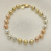 Oro Laminado Bracelet Rosary, Gold Filled Style Diamond Cutting Finish, Tricolor, 03.351.0070.07