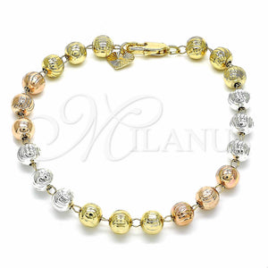 Gold Filled Bracelet — Bracelet Rosary Diamond Cutting Tricolor 03. — main product view — SKU 129643 | Oro Laminado brazalete — Bracelet Rosary Diamond Cutting Tricolor 03. — SKU 129643
