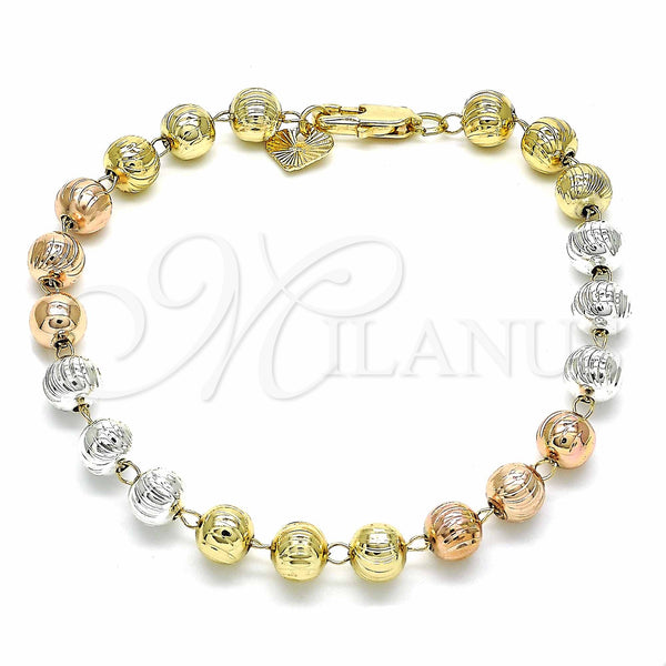 Gold Filled Bracelet — Bracelet Rosary Diamond Cutting Tricolor 03. — main product view — SKU 129643 | Oro Laminado brazalete — Bracelet Rosary Diamond Cutting Tricolor 03. — SKU 129643