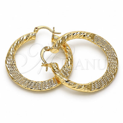 Oro Laminado Medium Hoop, Gold Filled Style Hollow Design, Diamond Cutting Finish, Golden Finish, 02.170.0289.35
