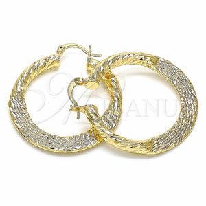 Gold Filled Hoop Earrings — Medium Hoop Hollow Design Diamond Cutting 02. — main product view — SKU 129678 | Oro Laminado aretes de aro — Medium Hoop Hollow diseño Diamond Cutting 02. — SKU 129678