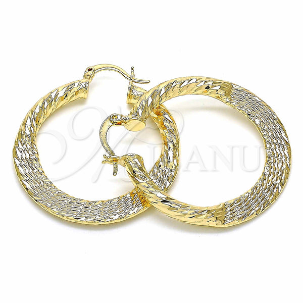 Gold Filled Hoop Earrings — Medium Hoop Hollow Design Diamond Cutting 02. — main product view — SKU 129678 | Oro Laminado aretes de aro — Medium Hoop Hollow diseño Diamond Cutting 02. — SKU 129678