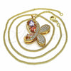 Oro Laminado Pendant Necklace, Gold Filled Style Butterfly Design, with Multicolor Cubic Zirconia and White Micro Pave, Polished, Golden Finish, 04.323.0012.20 (02 MM Thickness, 20 Inches Length)