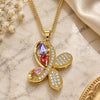 Oro Laminado Pendant Necklace, Gold Filled Style Butterfly Design, with Multicolor Cubic Zirconia and White Micro Pave, Polished, Golden Finish, 04.323.0012.20 (02 MM Thickness, 20 Inches Length)
