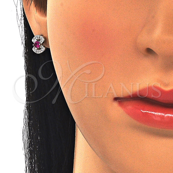 Sterling Silver Ring — Stud Earring with Ruby and White Cubic Zirconia — alternate product view — SKU 129727 | Plata 925 anillo — Stud Earring with Ruby and blanco Cubic Zirconia — SKU 129727