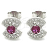 Sterling Silver Stud Earring, with Ruby and White Cubic Zirconia, Polished, Rhodium Finish, 02.369.0006.2