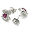 Sterling Silver Stud Earring, with Ruby and White Cubic Zirconia, Polished, Rhodium Finish, 02.369.0006.2