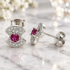 Sterling Silver Stud Earring, with Ruby and White Cubic Zirconia, Polished, Rhodium Finish, 02.369.0006.2
