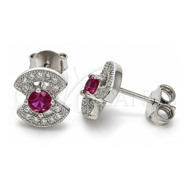 Sterling Silver Stud Earring, with Ruby and White Cubic Zirconia, Polished, Rhodium Finish, 02.369.0006.2
