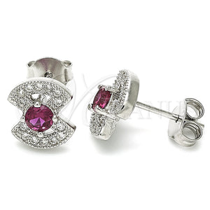 Sterling Silver Ring — Stud Earring with Ruby and White Cubic Zirconia — main product view — SKU 129727 | Plata 925 anillo — Stud Earring with Ruby and blanco Cubic Zirconia — SKU 129727