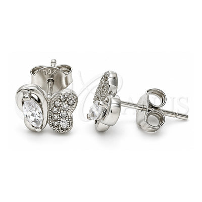 Sterling Silver Stud Earring, Butterfly Design, with White Cubic Zirconia and White Micro Pave, Polished for wholesale, main product view