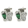 Sterling Silver Stud Earring, Butterfly Design, with Green Cubic Zirconia and White Micro Pave, Polished, Rhodium Finish, 02.369.0007.2