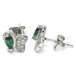 Sterling Silver Ring — Stud Earring Butterfly Design with Green Cubic Zirconia — main product view — SKU 129731 | Plata 925 anillo — Stud Earring Butterfly diseño with Green Cubic Zirconia — SKU 129731