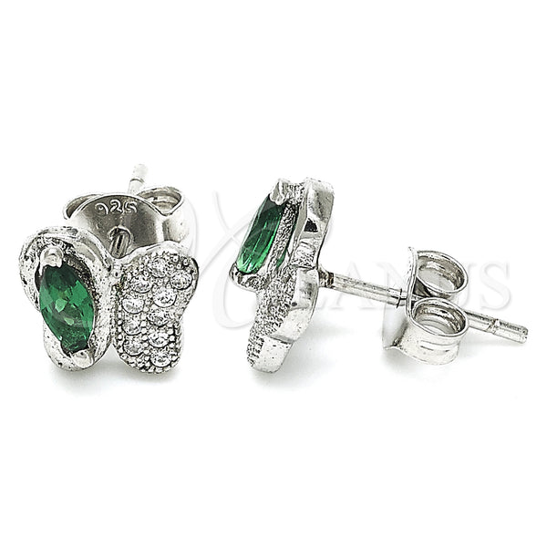Sterling Silver Stud Earring, Butterfly Design, with Green Cubic Zirconia and White Micro Pave, Polished, Rhodium Finish, 02.369.0007.2