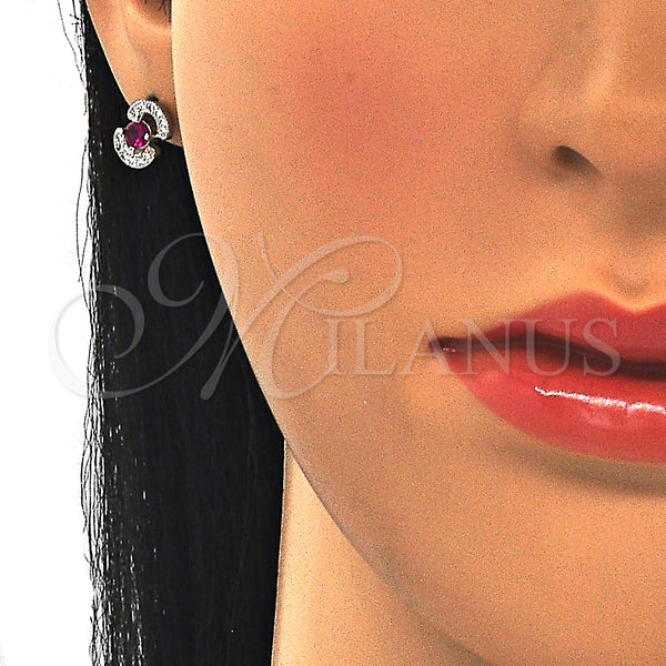Sterling Silver Ring — Stud Earring with Ruby and White Cubic Zirconia — alternate product view — SKU 129734 | Plata 925 anillo — Stud Earring with Ruby and blanco Cubic Zirconia — SKU 129734