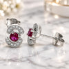 Sterling Silver Stud Earring, with Ruby and White Cubic Zirconia, Polished, Rhodium Finish, 02.369.0008.2