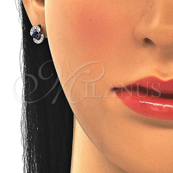 Sterling Silver Ring — Stud Earring with Sapphire Blue and White Cubic — alternate product view — SKU 129735 | Plata 925 anillo — Stud Earring with Sapphire Blue and blanco Cubic — SKU 129735